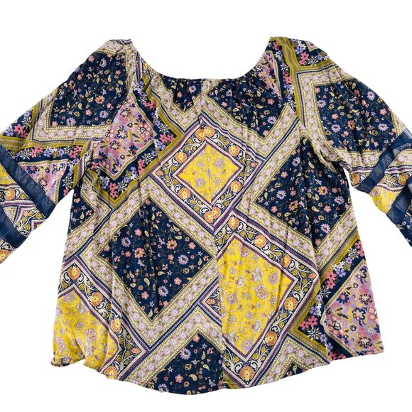 Cato Womens Size 18/20 Floral Patchwork Long Sleeve Top boho Pullover - Picture 5 of 5